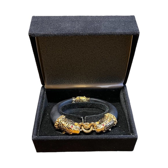 22 Karat Gold Plated Duchess Of Windsor Panther Bracelet Ruby The Franklin Mint - Picture 2 of 10